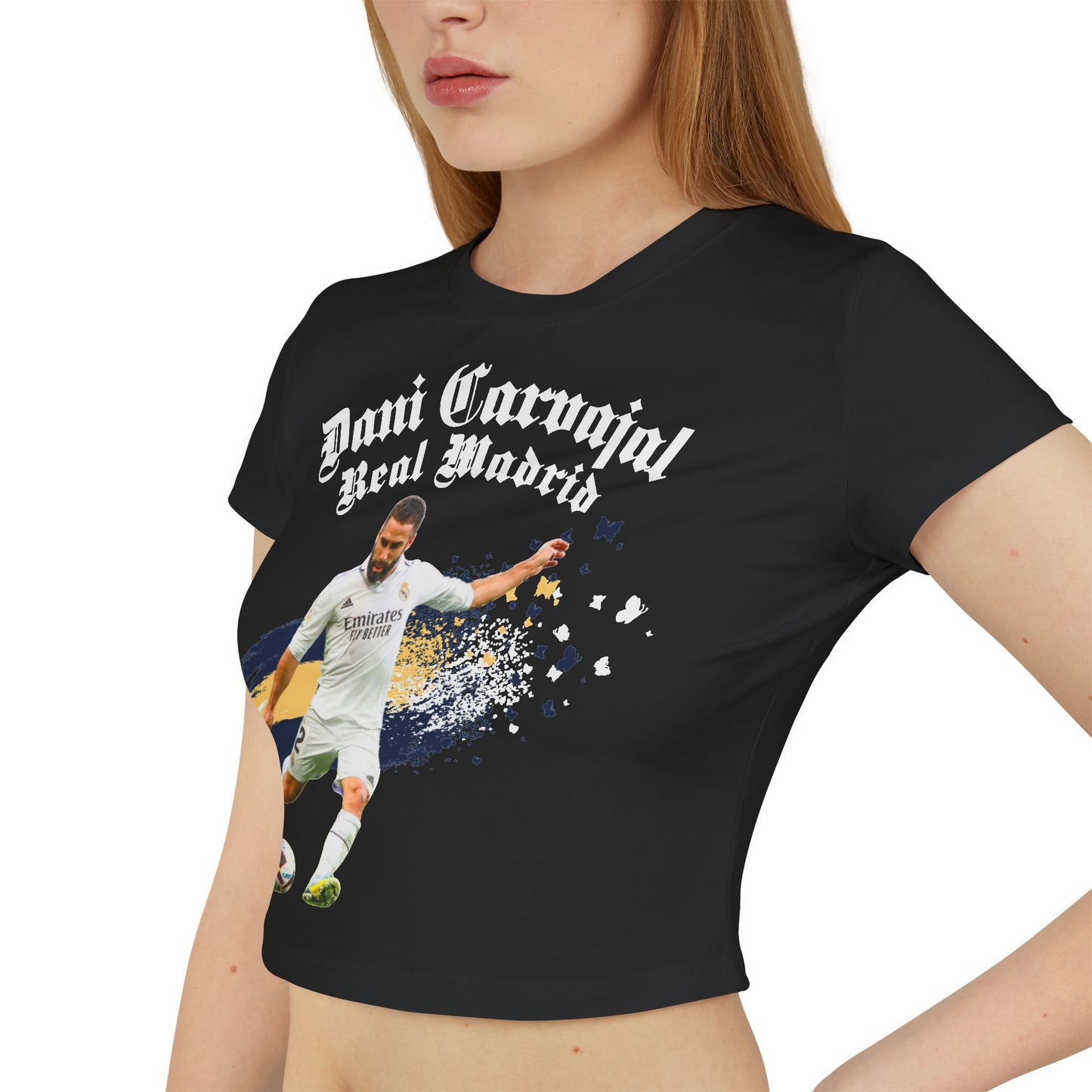 Dani Carvajal Real Madrid Women's Baby Tee T-Shirt, Soccer Fan Shirt, Sports Apparel, Football Team Tee, Women's Graphic Tee - Deportivo Gorillas 