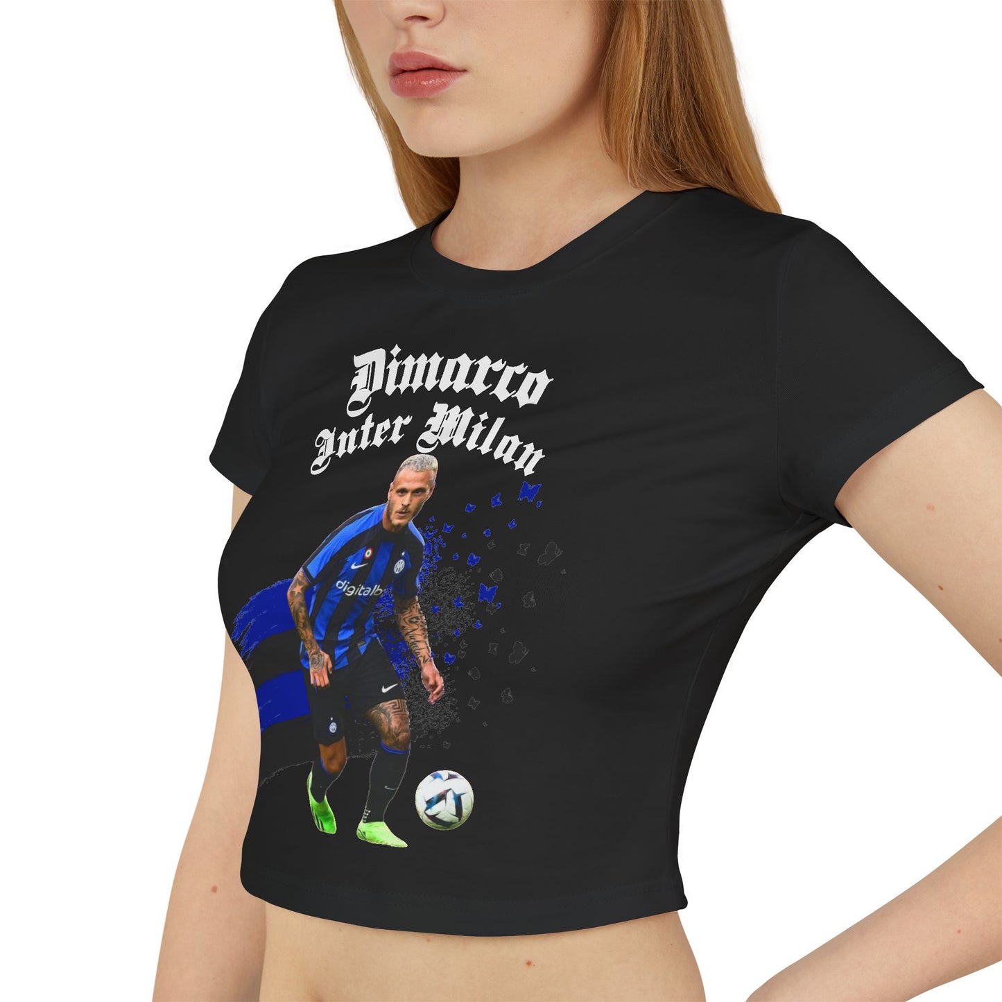 Inter Milan Federico DiMarco Women's Baby Tee T-Shirt, Soccer Fan Shirt, Sports Apparel, Football Team Tee, Women's Graphic Tee - Deportivo Gorillas 