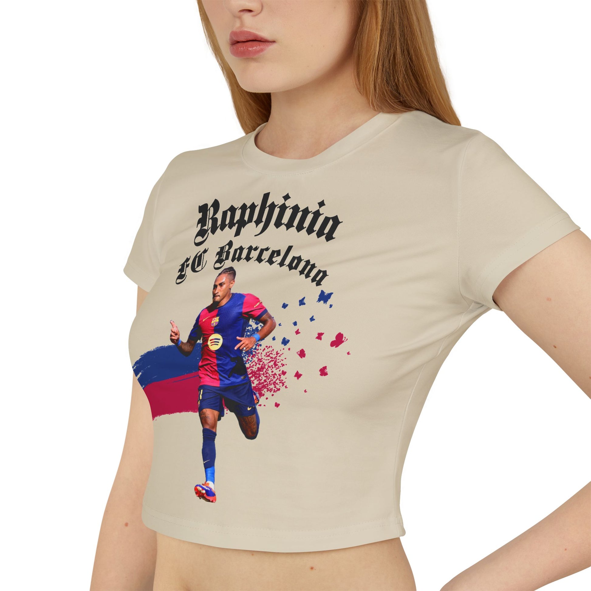 Women's Baby Tee - Raphinia FC Barcelona Soccer Fan T-Shirt - Deportivo Gorillas 